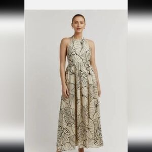 DISSH Malta Palm Linen Halter Dress - Size 6